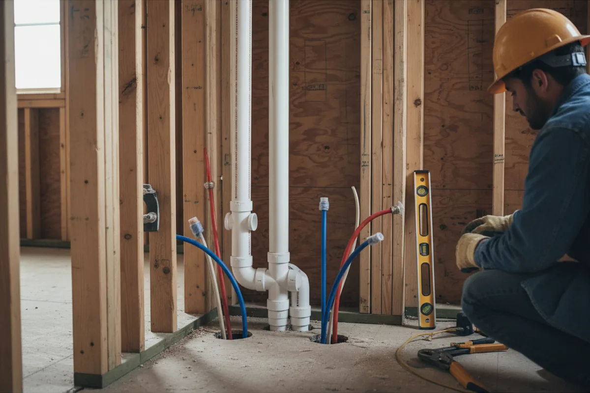 Drain and supply rough-in during Garbage Disposal Repair in Huntington